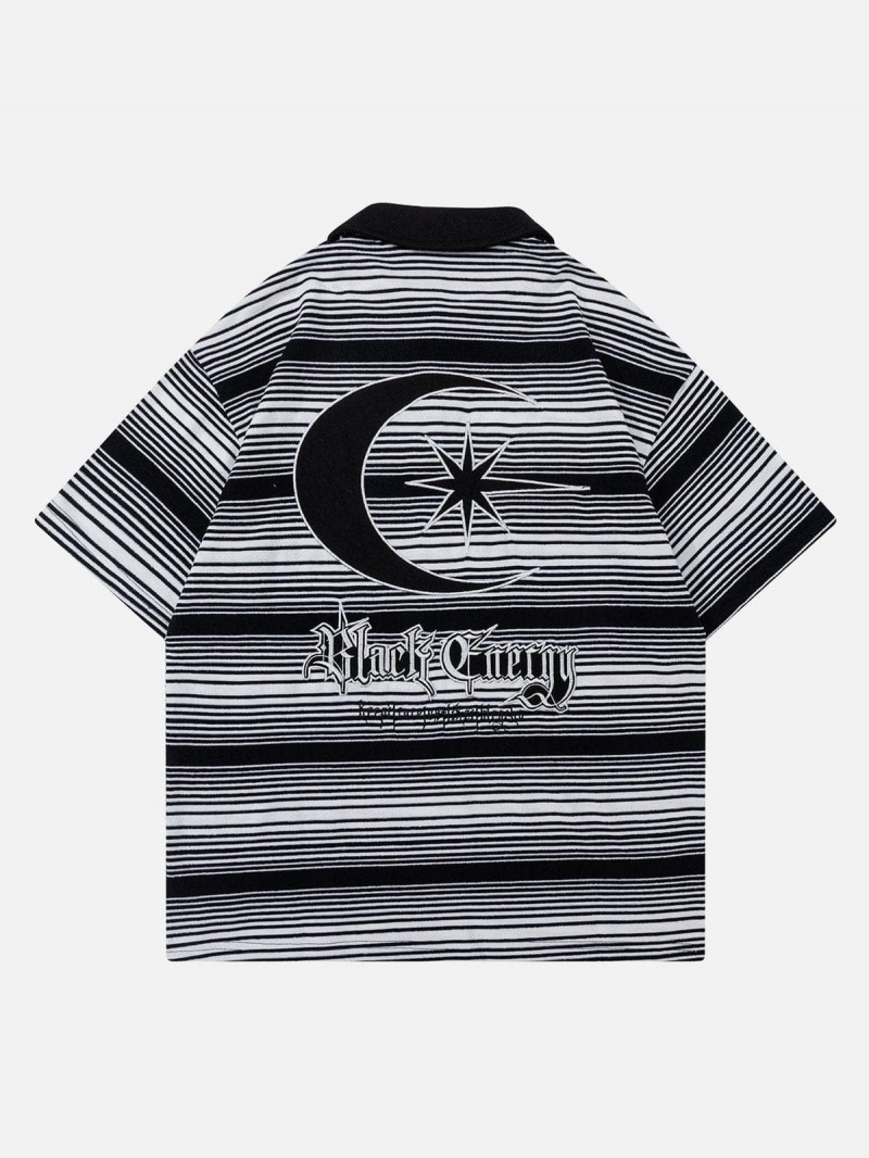 Noir  T Shirts Aelfric Eden Stripe Embroidery Polo Tee - WLR-7970941